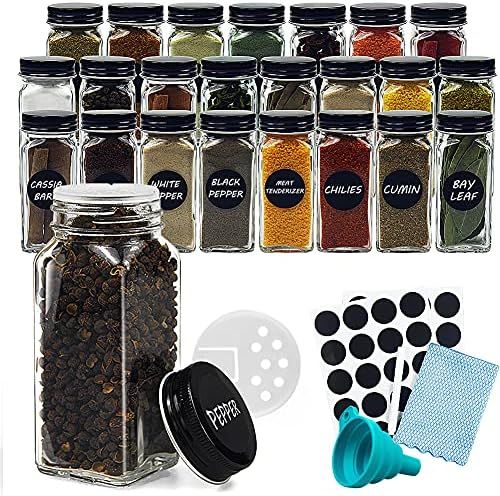 24 Pack Glass Spice Jars with Black Metal Lids, 4oz Empty Square Spice Containers with Labels and... | Amazon (US)