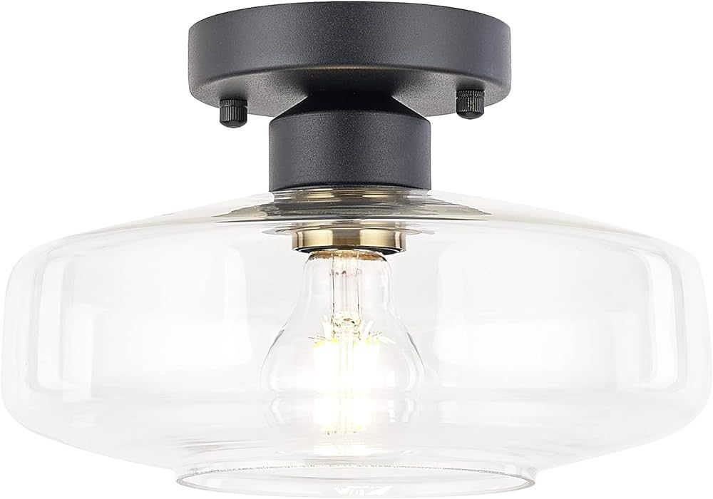 HUAWIYA Ceiling Light Fixture with Clear Glass Shade,Matte Black Flush Mount Ceiling Light for Ha... | Amazon (US)