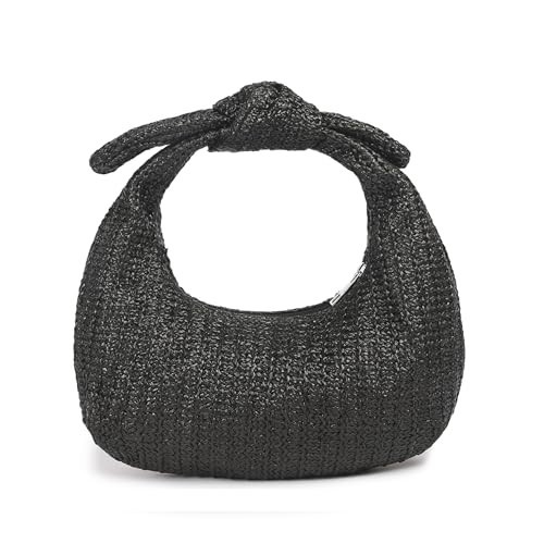 KOOIJNKO Knotted Straw Clutch Purses for Women, Bow Summer Beach Bag, Dumpling Evening Handbag Woven Clutch for Party Wedding, Black | Amazon (US)