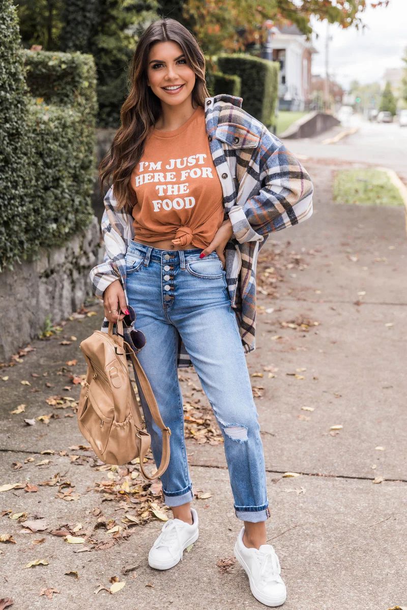 I'm Just Here For The Food Burnt Orange Graphic Tee | Pink Lily