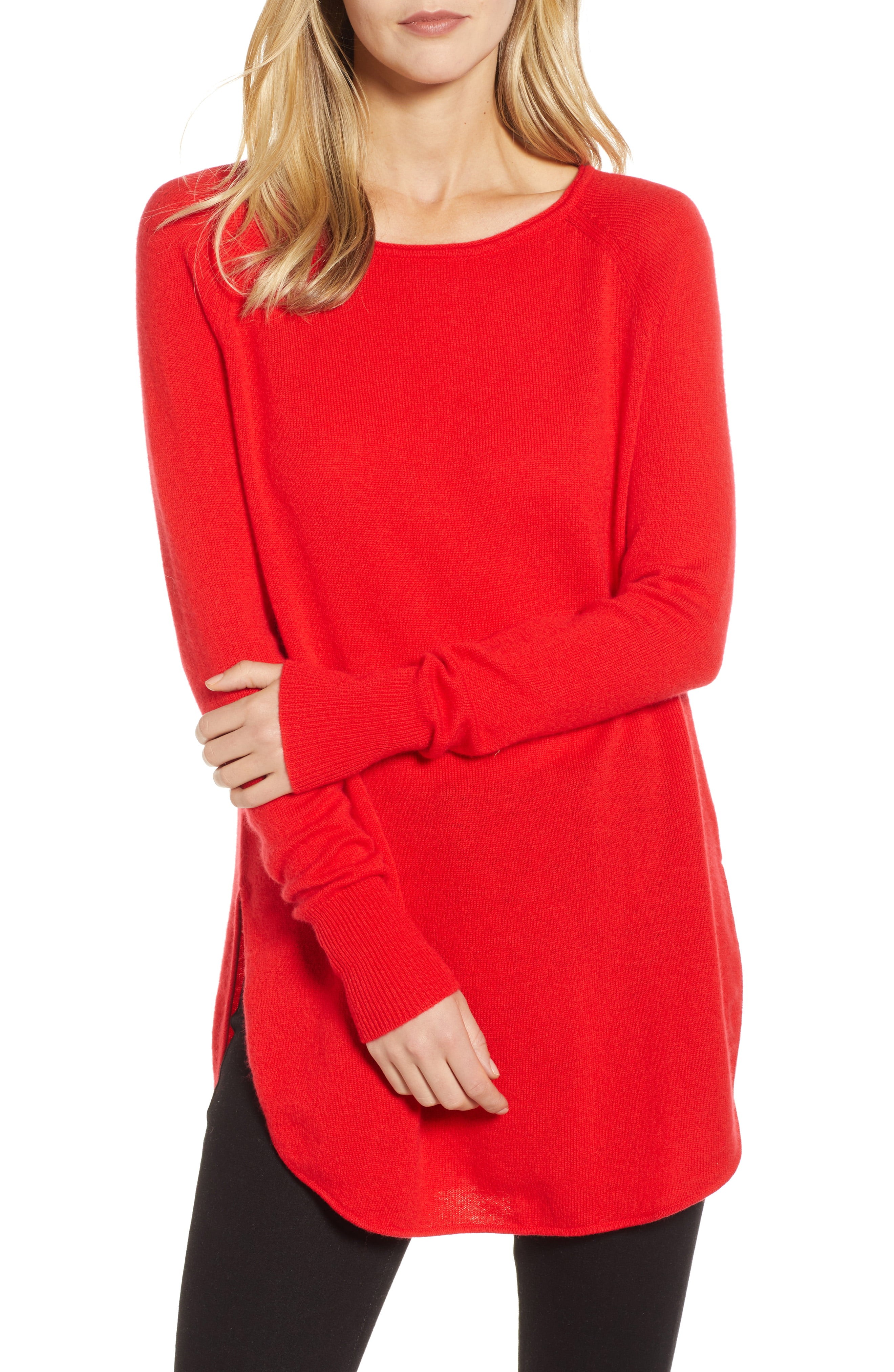 Halogen® Shirttail Wool & Cashmere Boatneck Tunic | Nordstrom