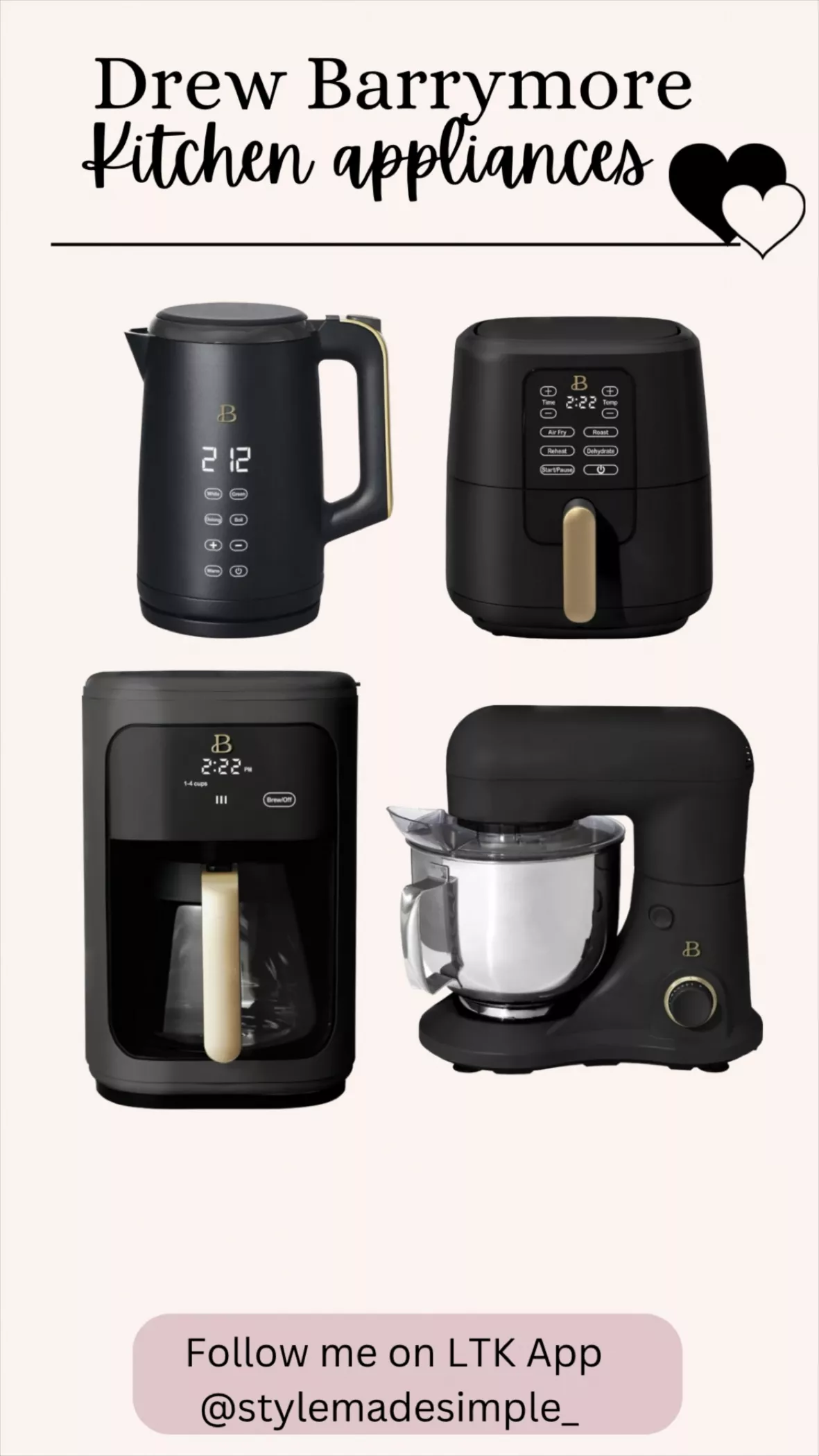 Beautiful 1.7-Liter Electric Kettle 1500 W with One-Touch Activation, Black  Sesame by Drew Barrymore 