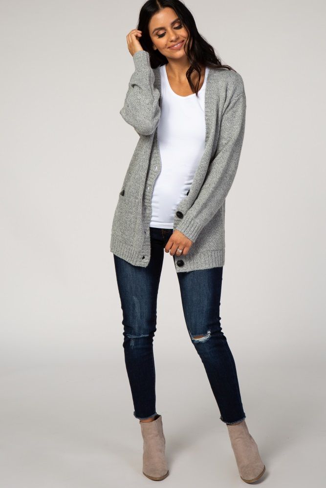 Grey Knit Button Front Cardigan | PinkBlush Maternity