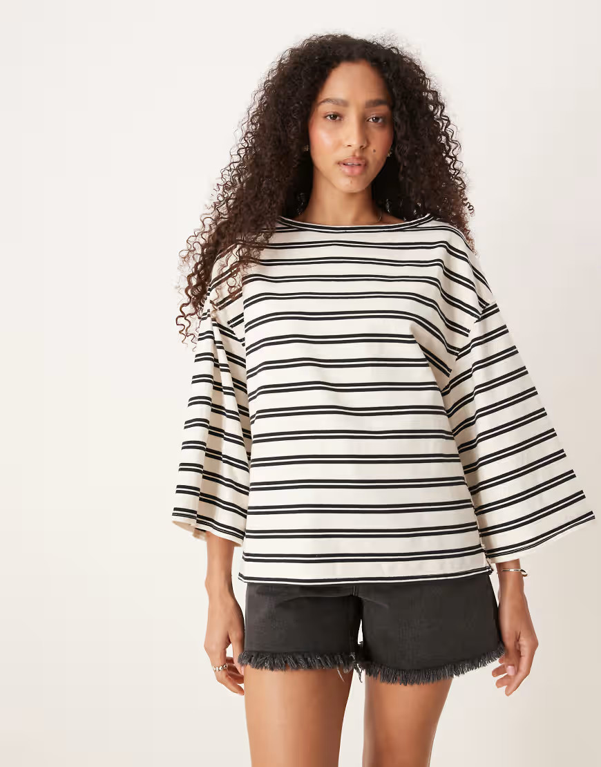 Free People cest la vie baggy fit tee in black stripe combo | ASOS (Global)