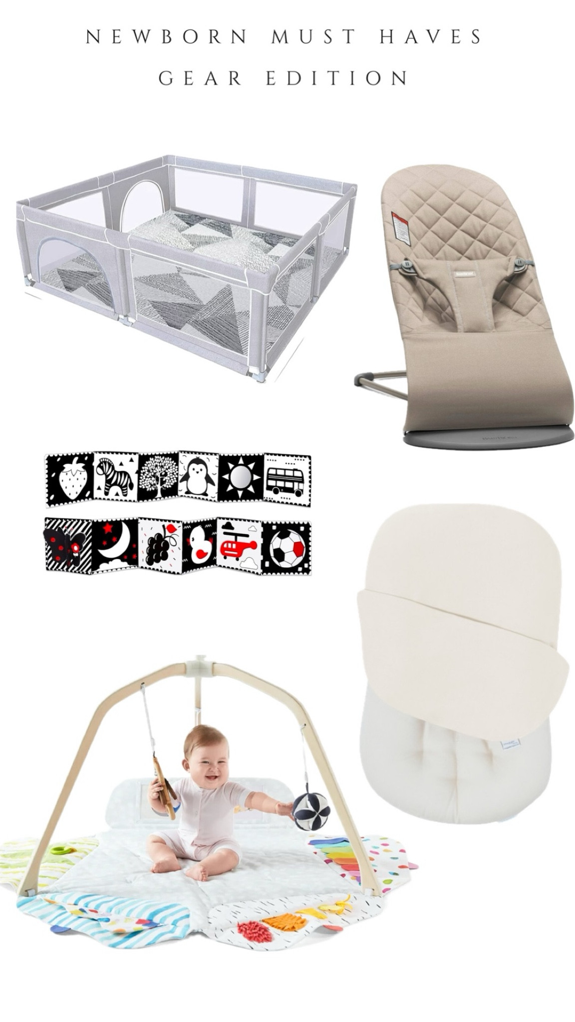 Newborn baby gear must haves!!

The play pen is perfect if you have pets you want to keep baby separated from. 

The babybjorn bouncer is the BEST on the market. My baby told me so when he refused to use any other one. 

The snuggle me was the only my baby would take a nap NOT on me (obviously watch them, never leave them unsupervised). And the waterproof covers saved my life because I was washing it almost daily from diaper leaks. 

My baby loved the lovevery play gym and these black and white pictures. It’s so good for their eye development and starting tummy time  

#LTKBaby #LTKFamily #LTKBump