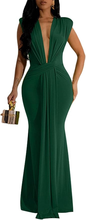 Ekaliy Elegant Bodycon Dresses for Women Deep V Neck Maxi Dress Mermaid Long Dress | Amazon (US)