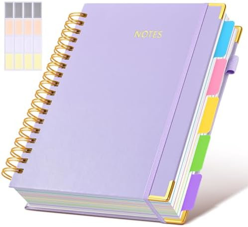 Hardcover Spiral Notebook journal with Removable Dividers Tabs, 300 Pages Leather 5 Subject Noteb... | Amazon (US)