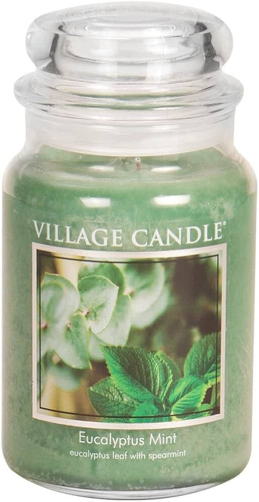 Village Candle Eucalyptus Mint Large Glass Apothecary Jar Scented Candle, 21.25 oz, Green | Amazon (US)