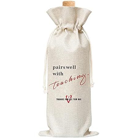 Teacher Wine Bag, Gift for Teachers, Coworkers, Colleagues, Teacher Appreciation Gifts, Burlap Wine  | Amazon (US)
