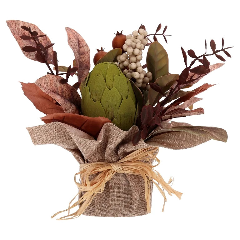 Artichoke and Berries Artificial Floral Arrangement in Burlap Pot, Multicolor, 10", Fall by Way T... | Walmart (US)