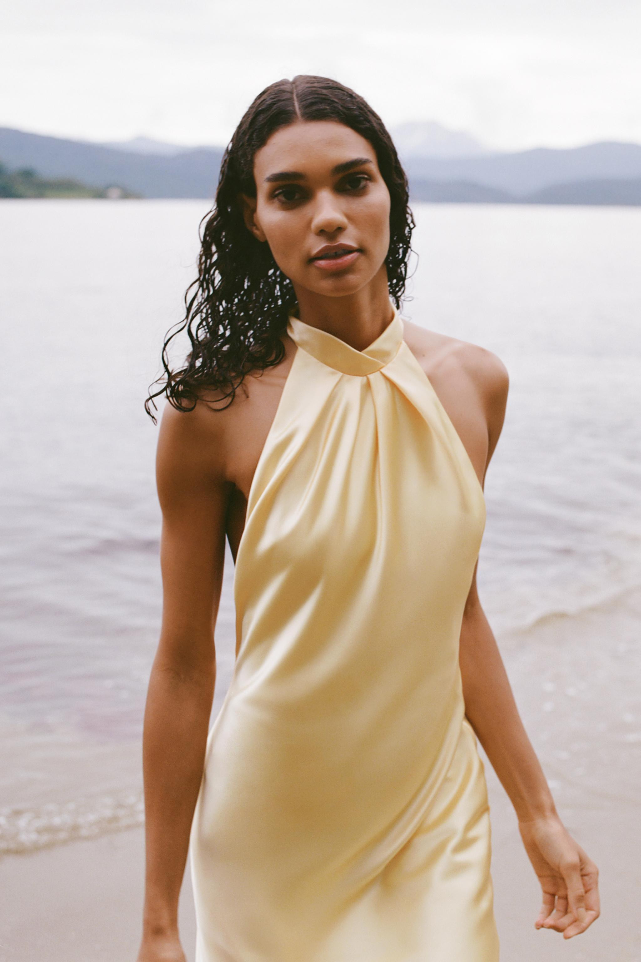 SATIN HALTER MIDI DRESS | Zara UK