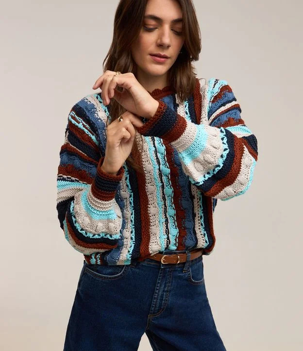 Suéter em Tricô com Mangas Bufantes e Pontos Diferenciados Multicores | Renner (BR)