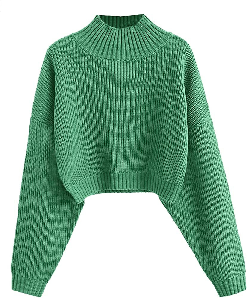 ZAFUL Women's Cropped Turtleneck Sweater Lantern Sleeve Ribbed Knit Pullover Sweater Jumper | Amazon (US)