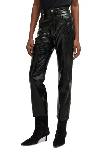 BOSS Orange Troco Croc Embossed Faux Leather Pants in Black at Nordstrom Rack, Size 0 | Nordstrom Rack