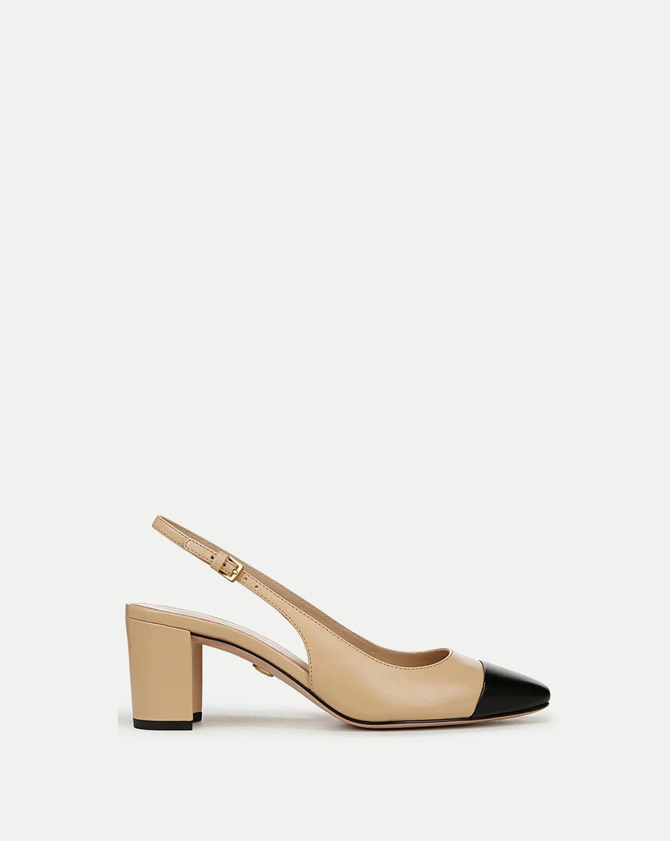 Cecile Leather Cap-Toe Slingback Pump in Natural/Black | Veronica Beard | Veronica Beard