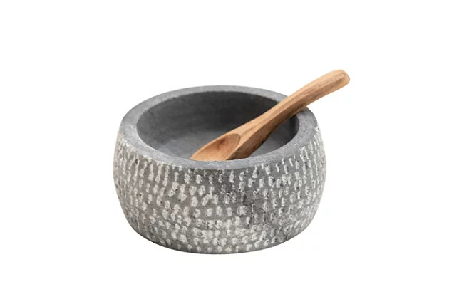 Creative Co-Op Granite Bowl with Carved Wood Spoon (Set of 2) | Ashley Homestore