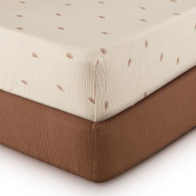 Muslin Crib Sheets for Girls and Boys, Cotton Boho Neutral Fitted Baby Crib Sheet for Standard Cr... | Amazon (US)