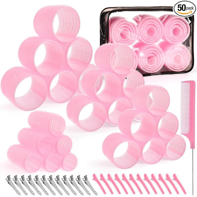 4 Sizes Self-Grip Hair Rollers Set for Long, Short Hair and Bangs - 50 Pcs with Clips (25mm, 36mm... | Amazon (US)