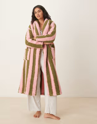 Threadbare long stripe dressing gown in green and pink | ASOS (Global)
