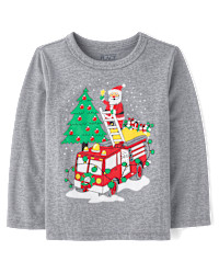 Baby And Toddler Boys Christmas Santa Firetruck Graphic Tee - gray | The Children's Place