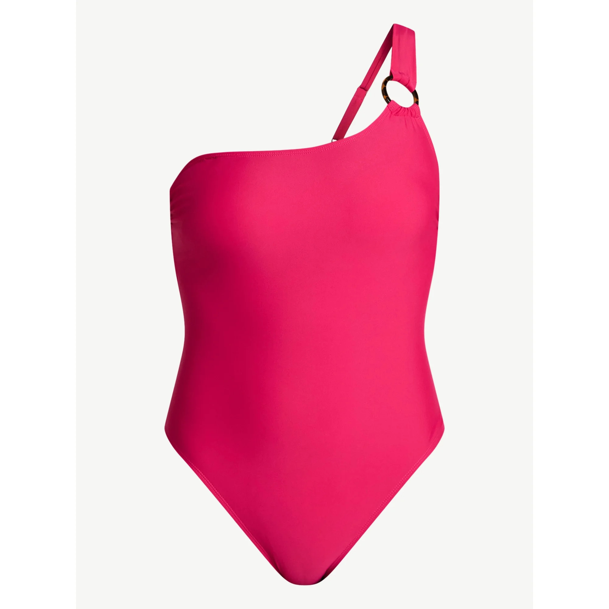 Time and Tru Women's and Women's Plus One Shoulder One Piece Swimsuit, Sizes XS-3X, Family Swim | Walmart (US)