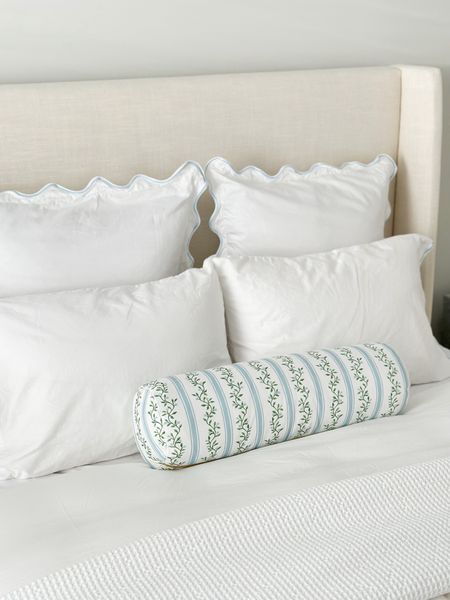 Upholstered bed on sale! This is the color Zuma White. 

White bedding, bolster pillow, wayfair Tilly bed, grandmillennial, grandmillennial home, coastal grandmother, blue and green, scallop bedding, bedding refresh, guest bedroom, primary bedroom 

#LTKSaleAlert #LTKStyleTip #LTKHome