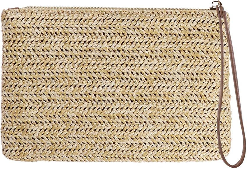 FENICAL Stroh-Clutch-Tasche, Bohemian-Stil, Reißverschluss, Handgelenk, Sommer, Strand, Handtasc... | Amazon (DE)