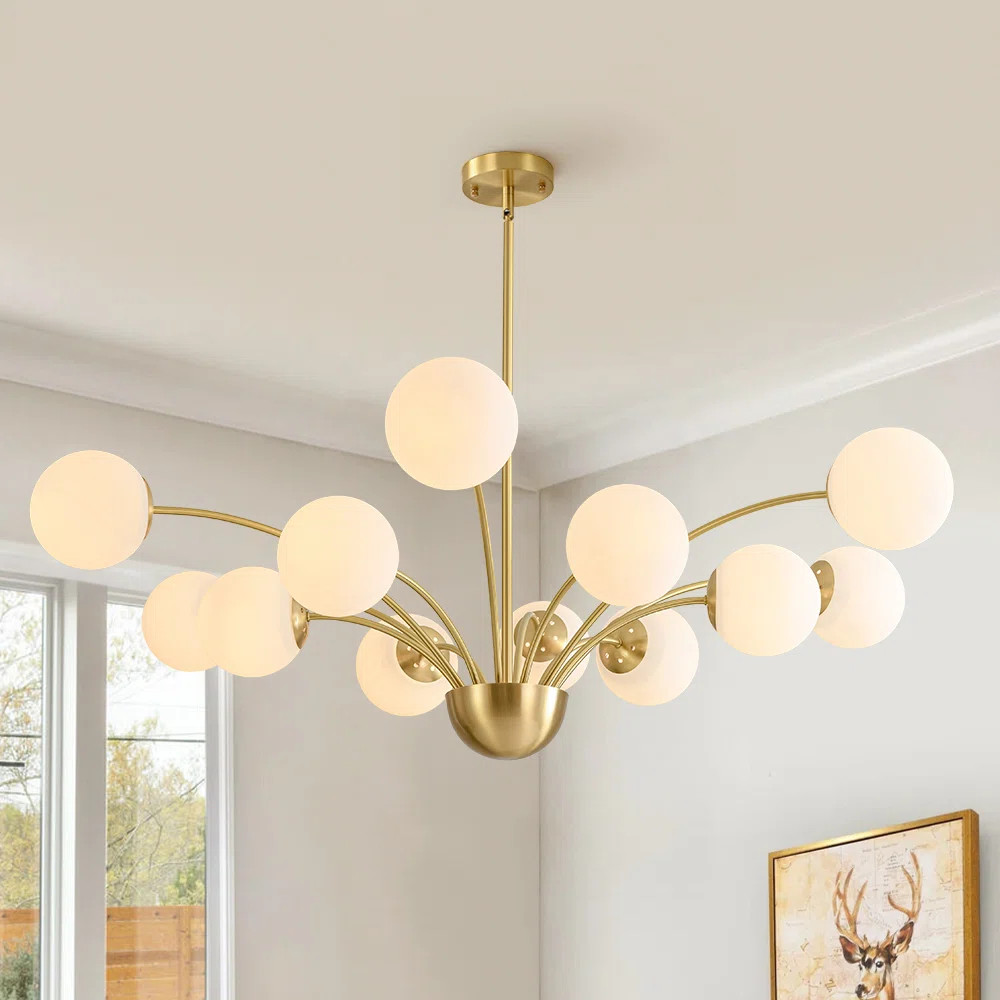 12 - Light Brass Frosted Glass Globe Starburst Chandelier | Wayfair North America