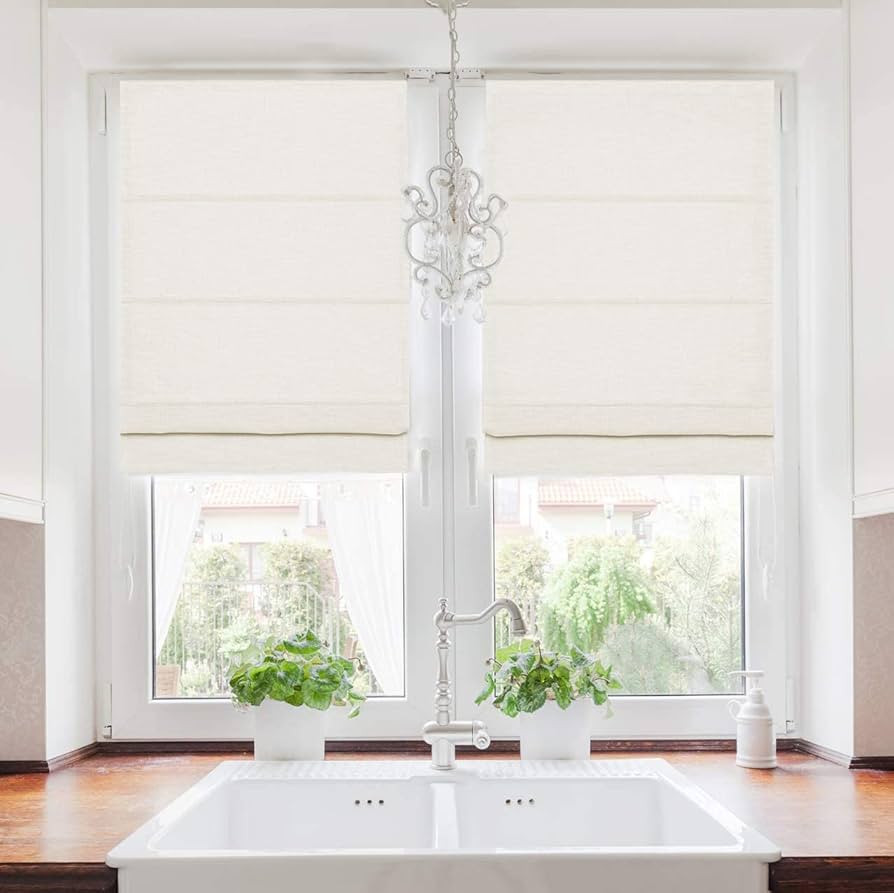 TWOPAGES Roman Blinds Linen Roman Shade for Kitchen Windows, Custom Made Roman Window Shade Room ... | Amazon (US)
