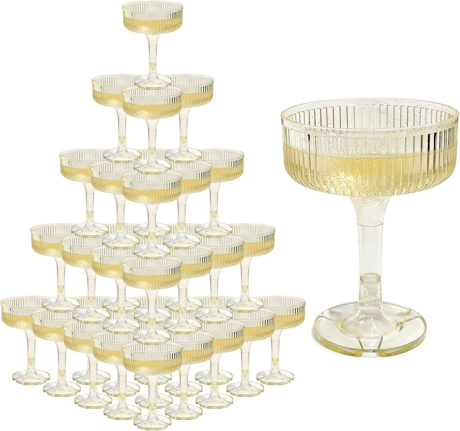 30Pcs Gold Acrylic Coupe Cocktail Glasses, 7oz Champagne Tower Cups | Amazon (US)