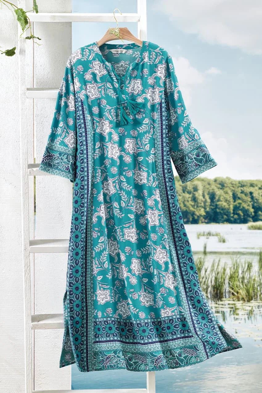 Mixed Print Caftan Dress | Coldwater Creek