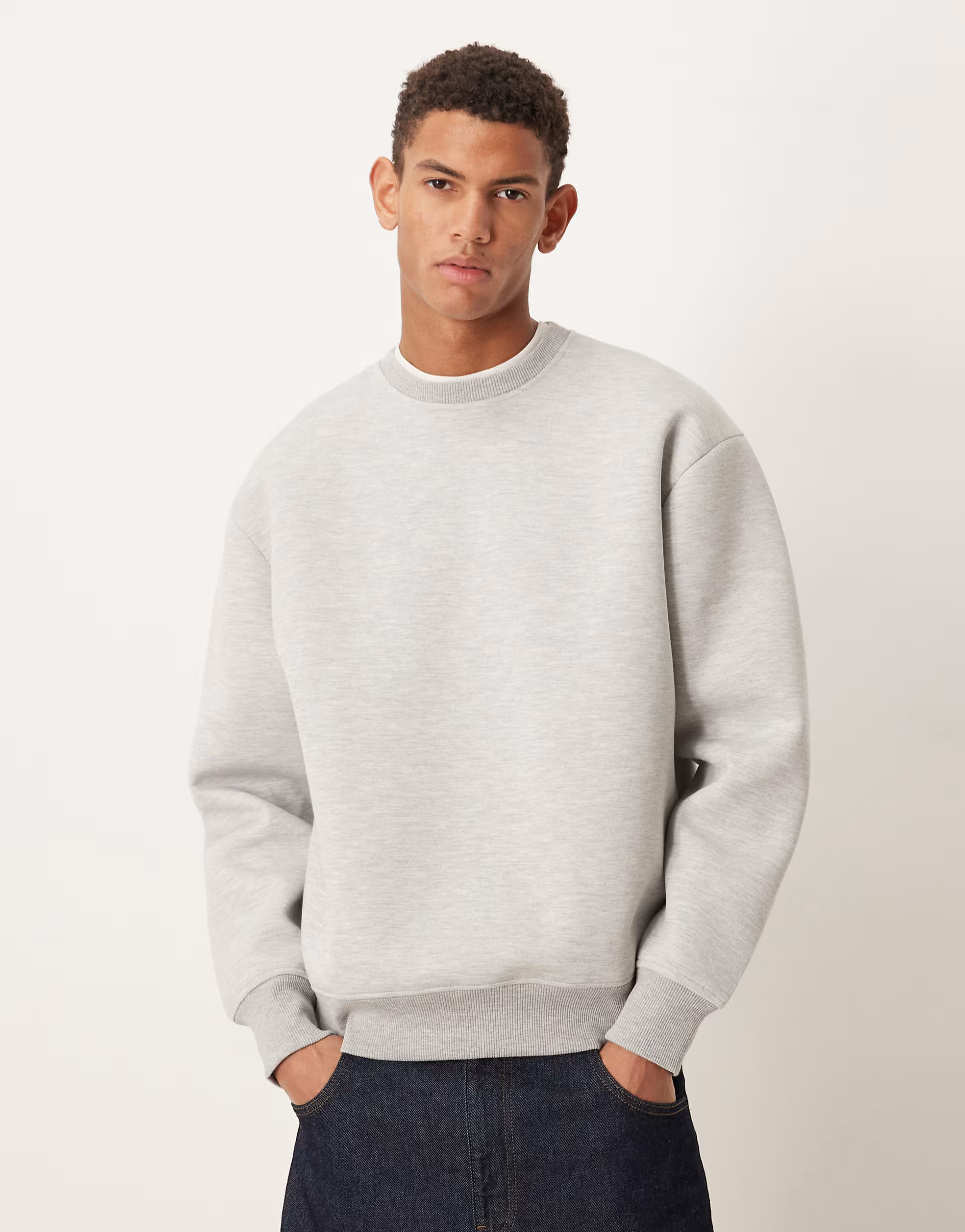 ASOS DESIGN heavyweight oversized crew sweatshirt in scuba-style fabric in grey marl | ASOS (Global)
