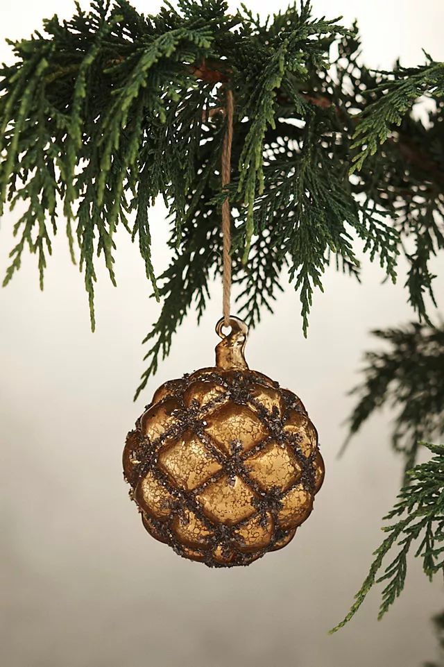Gilded Textured Glass Globe Ornament | Anthropologie (US)