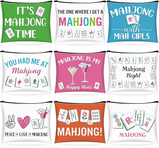 9 Pcs Mahjong Cosmetic Bag Gifts for Women Mahjong Makeup Bag Mah Jong Zippered Pouch for Lover P... | Amazon (US)