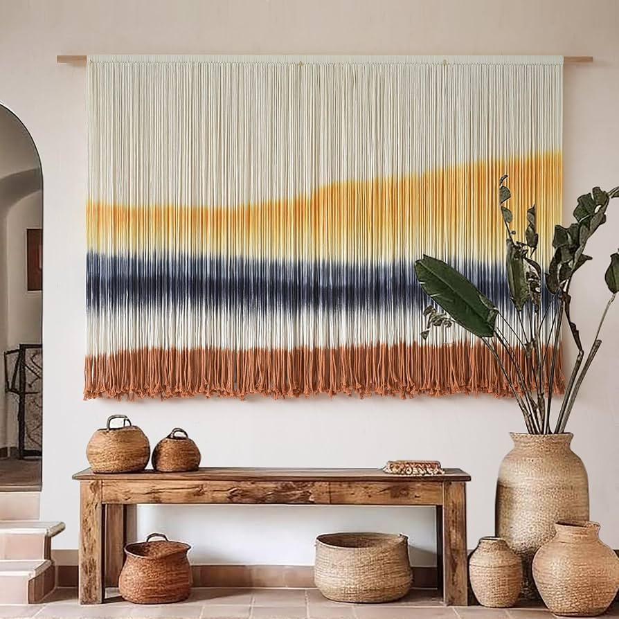 Flber Macrame Wall Hanging Extra Large Dip Dye Boho Wall Decor 57" W*35" L | Amazon (US)