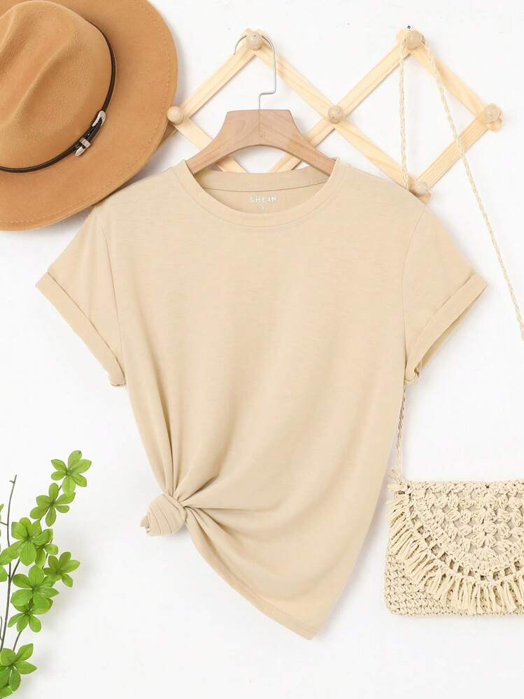 INAWLY Solid Round Neck Tee | SHEIN