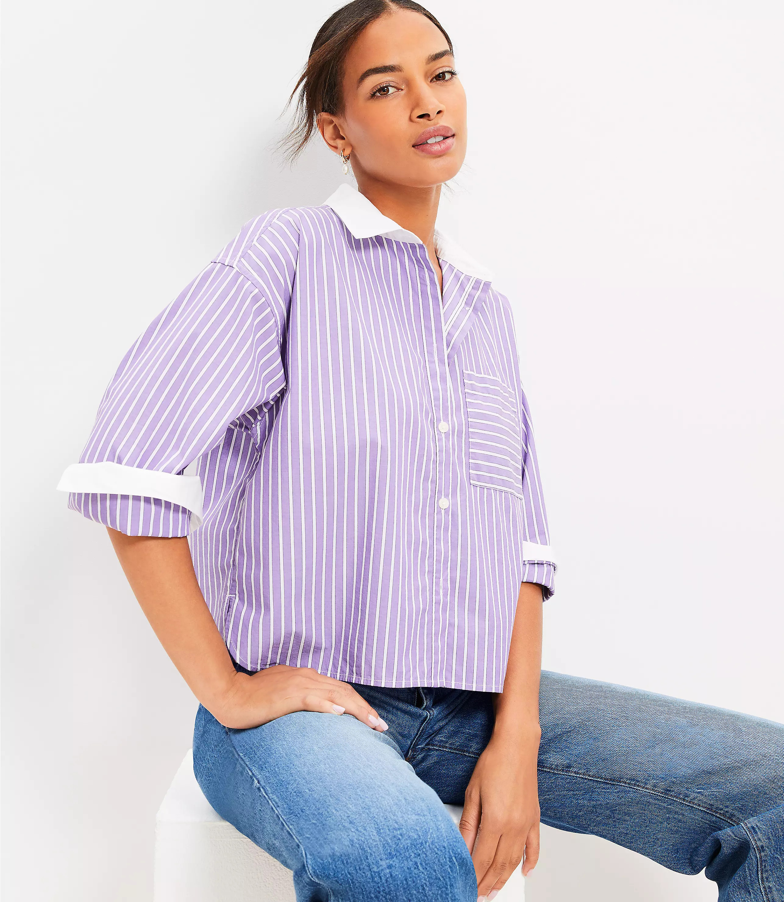 Striped Poplin Modern Pocket Shirt | LOFT