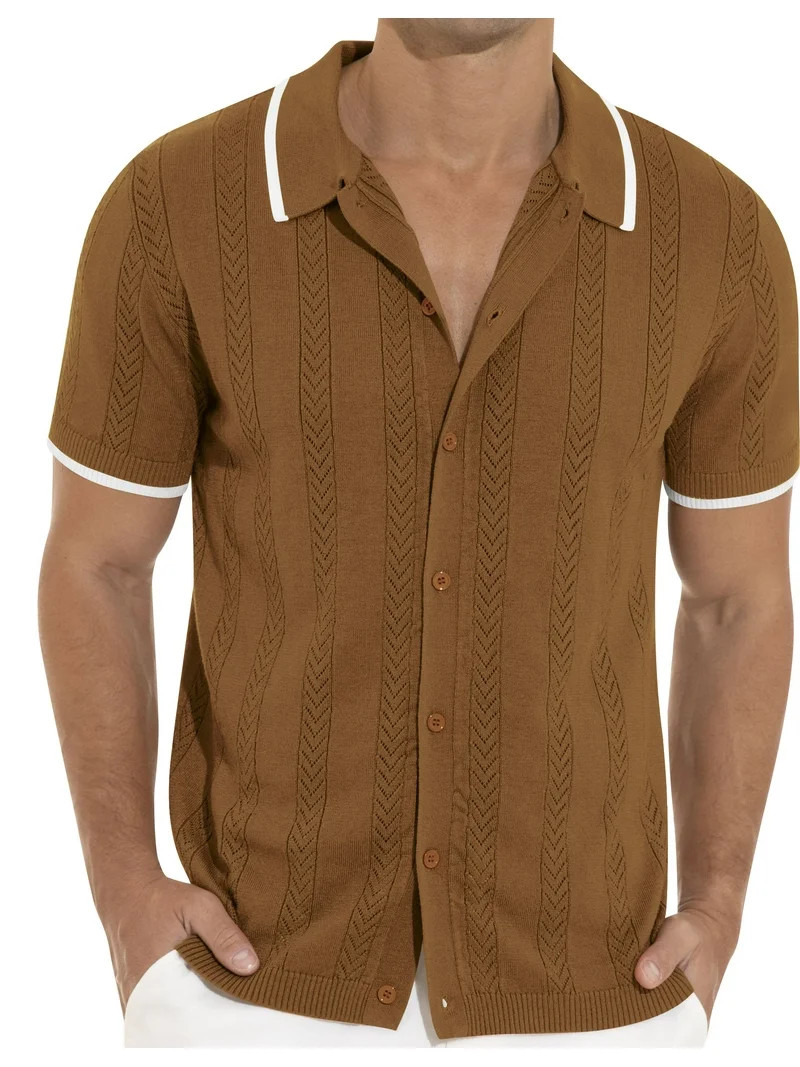 Iceglad Men's Casual Button Down Shirt Short Sleeve Vintage Clothes Knit Polo Shirts Summer Beach... | Walmart (US)