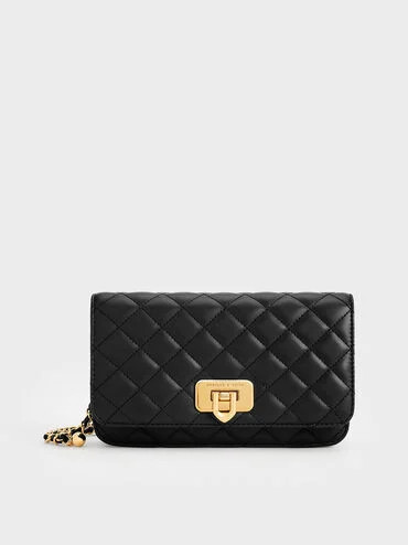 Cressida Quilted Push-Lock Clutch
 - Black | Charles & Keith US