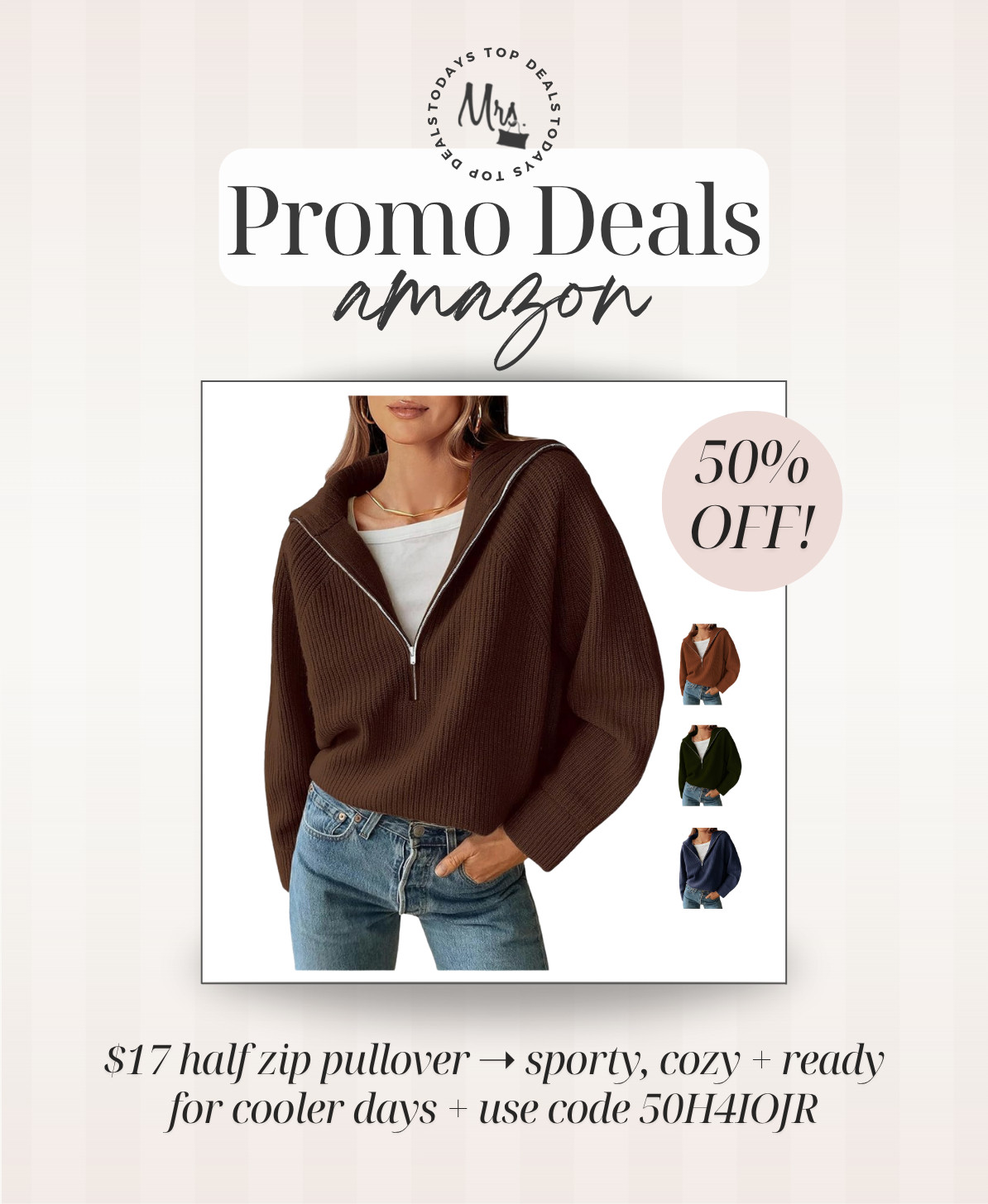 $17 half zip pullover ➝ sporty, cozy + ready for cooler days + use code 50H4IOJR



$22 cropped denim pants ➝ on trend denim + such a good transitional piece + use code T6PKZPNA 

$11 oversized Halloween T shirt ➝ cute, comfy + an easy festive outfit + use code N3O90GJX 

$15 cable knit polo sweater ➝ classic, polished + looks way more expensive + use code 4CQDBHTI 

$9 tennis or golf skirt ➝ sporty, flattering + an unbelievable price + use code D6TOVCGC 

$16 satin maxi skirt ➝ chic, flowy + easy to dress up or down + use code X22W2QHE  

 #LTKgrwm #LTKSeasonal #LTKSaleAlert