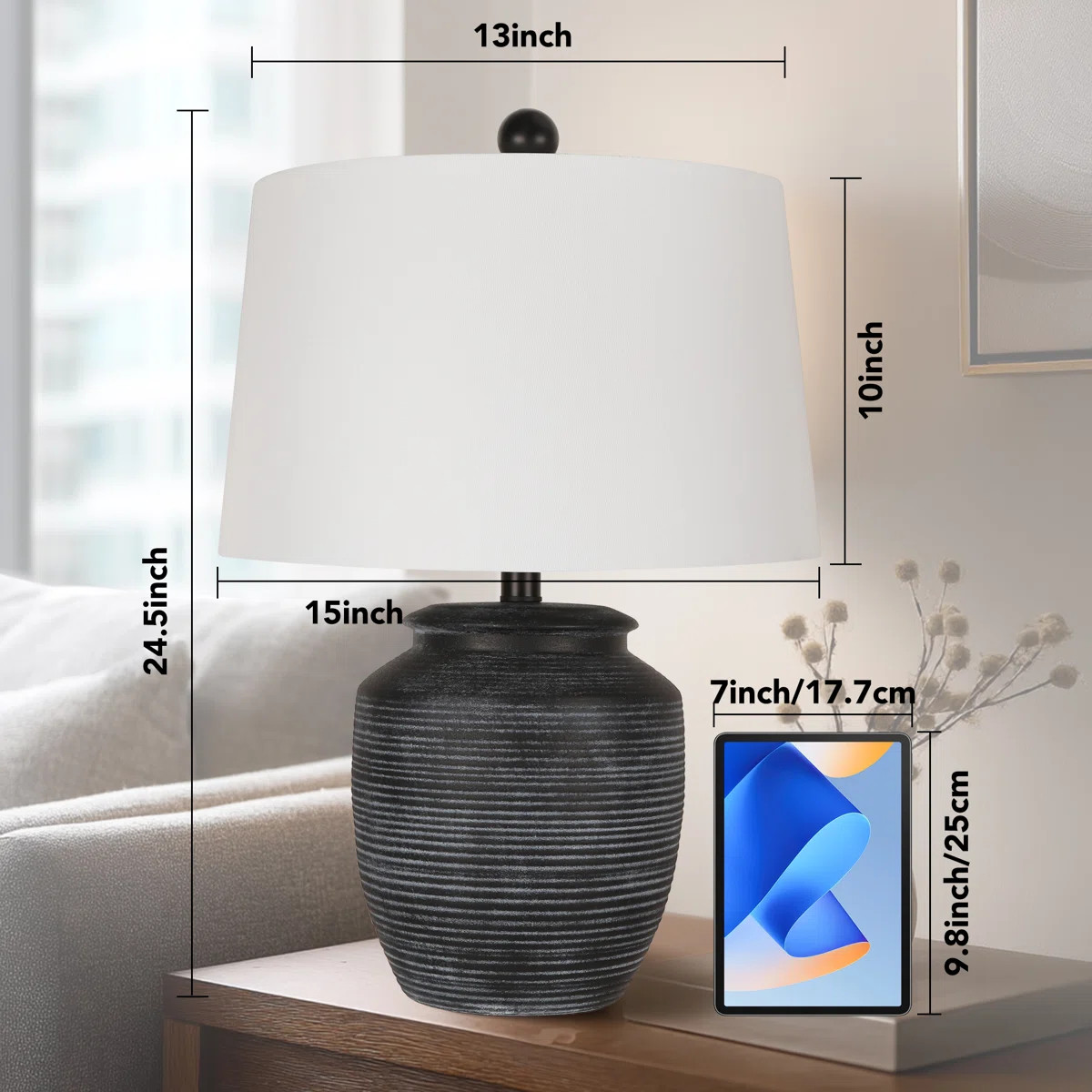 24.5in Rustic Black Ceramic Pot Table Lamps Set Of 2 For Living Room, Dining, Home Office | Wayfair North America