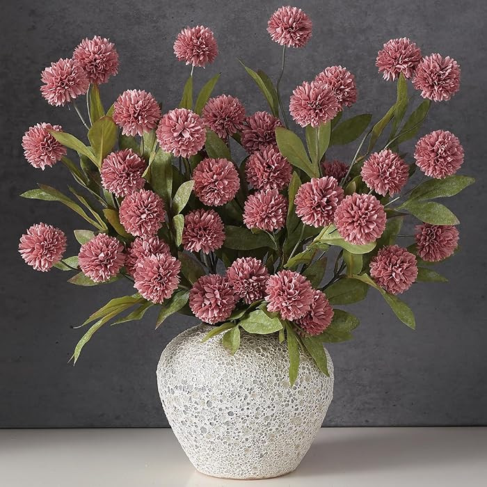 VIERENA 12 Pcs Faux Silk Pompon Mum Artificial Flowers for Vase -27", Bulk Fake Chrysanth Branche... | Amazon (US)