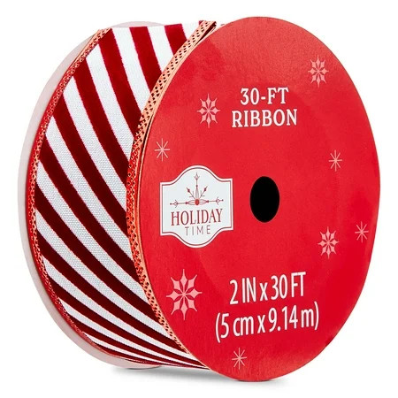 Red and White Stripe Christmas Ribbon, 2" x 30', by Holiday Time | Walmart (US)