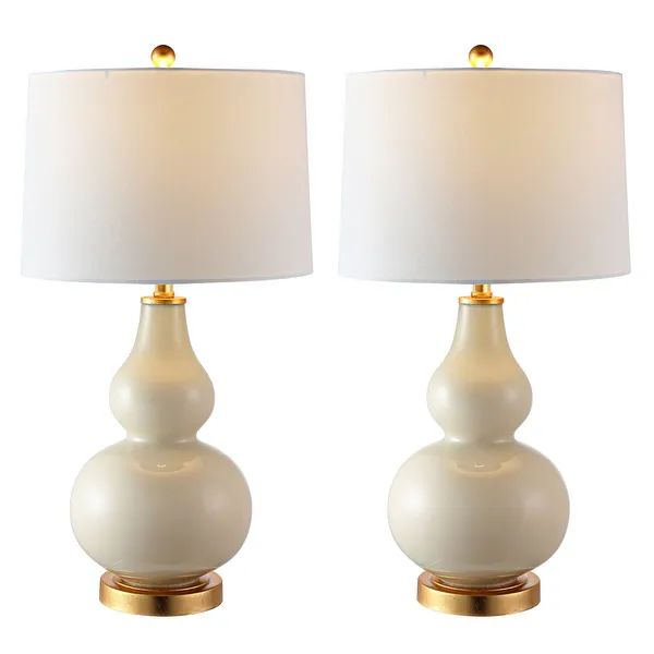 Safavieh Lighting 29-inch Karlen Gourd Table Lamp (Set of 2) - 15x15x28.5 - Cream/Gold Leaf | Bed Bath & Beyond