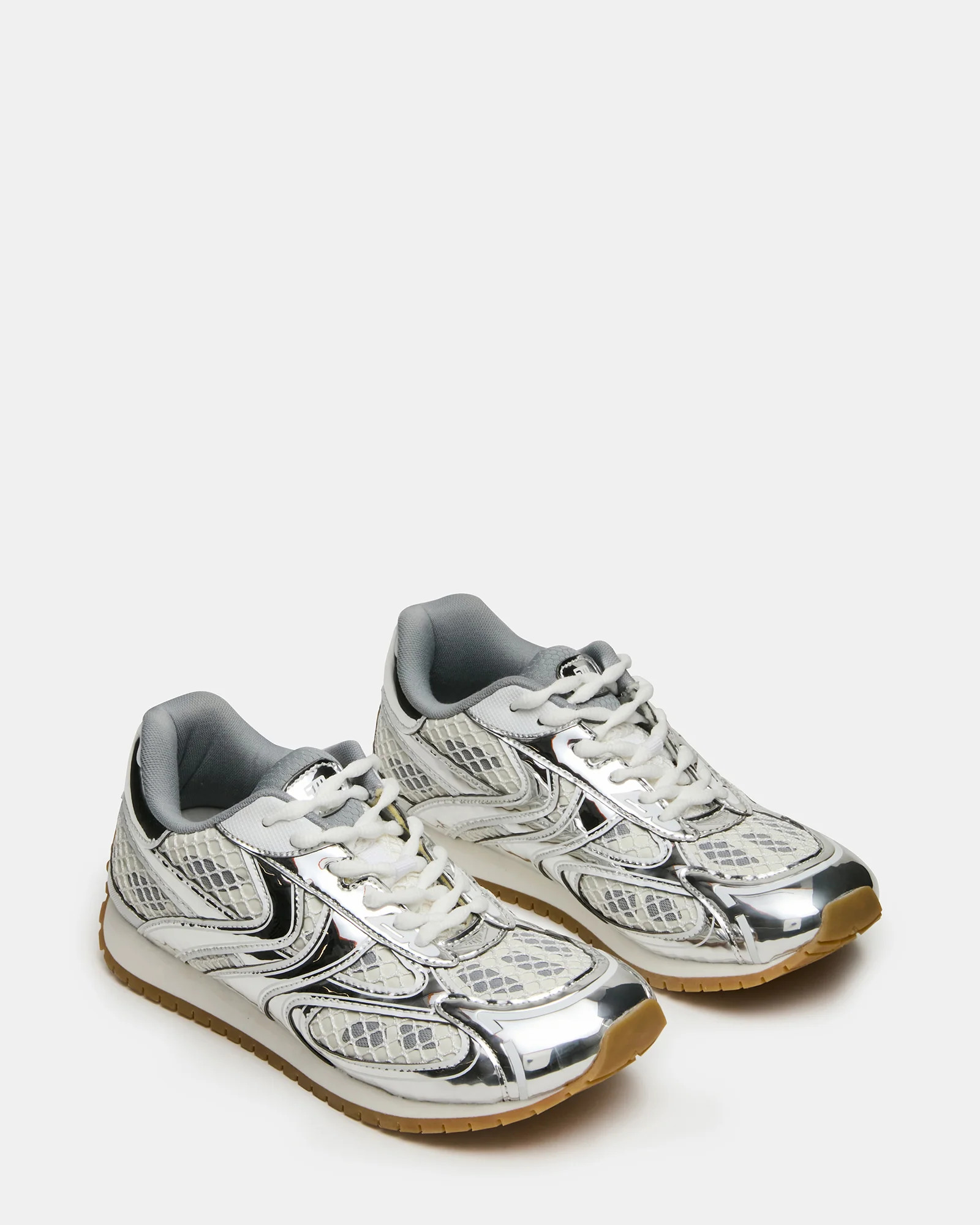 PAGER Silver Multi Low-Top Lace-Up Mesh Women's Sneaker | Steve Madden (US)