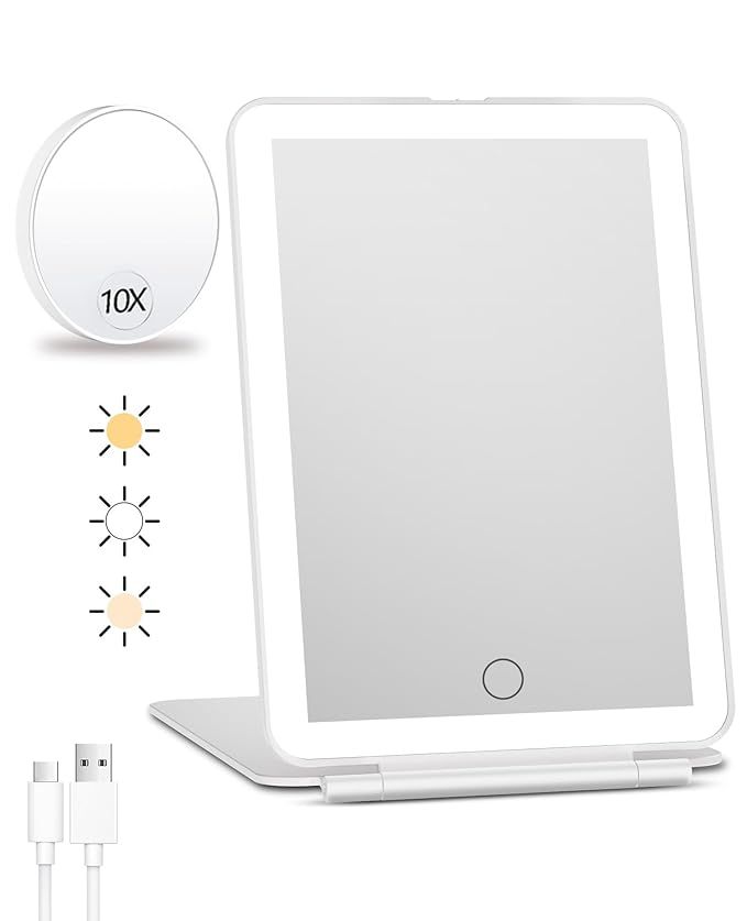FUNTOUCH Rechargeable Travel Makeup Mirror with Lights and 10X Magnifying Mirror, Portable Lighte... | Amazon (US)