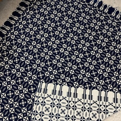 Double Weave Coverlet Blanket Antique Vtg Cotton Indigo Blue White Reversible | eBay | eBay US