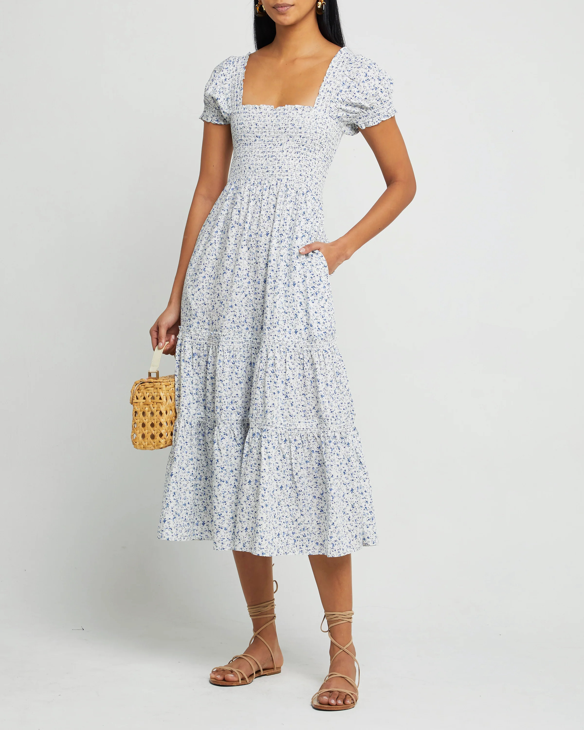 Square Neck Smocked Maxi Dress | Few Moda