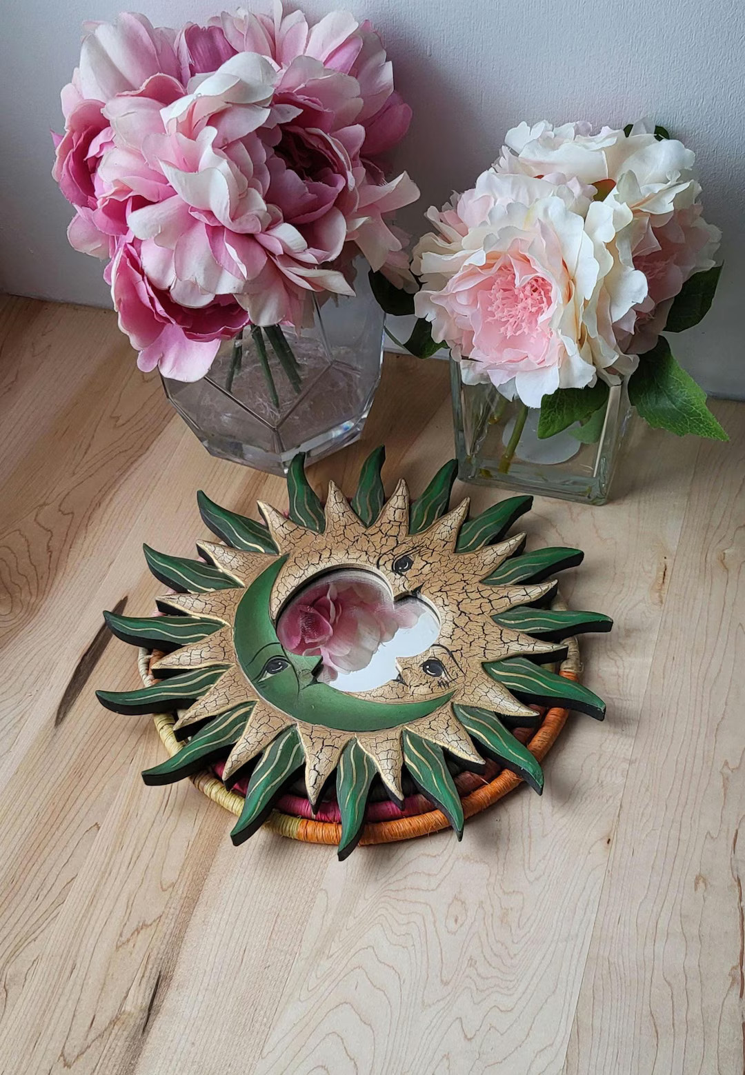 Fabulous 1990s Sun and Moon Zodiac Mirror, Carved Wooden Frame, 90s Home Decor. Celestial, Sun an... | Etsy (US)