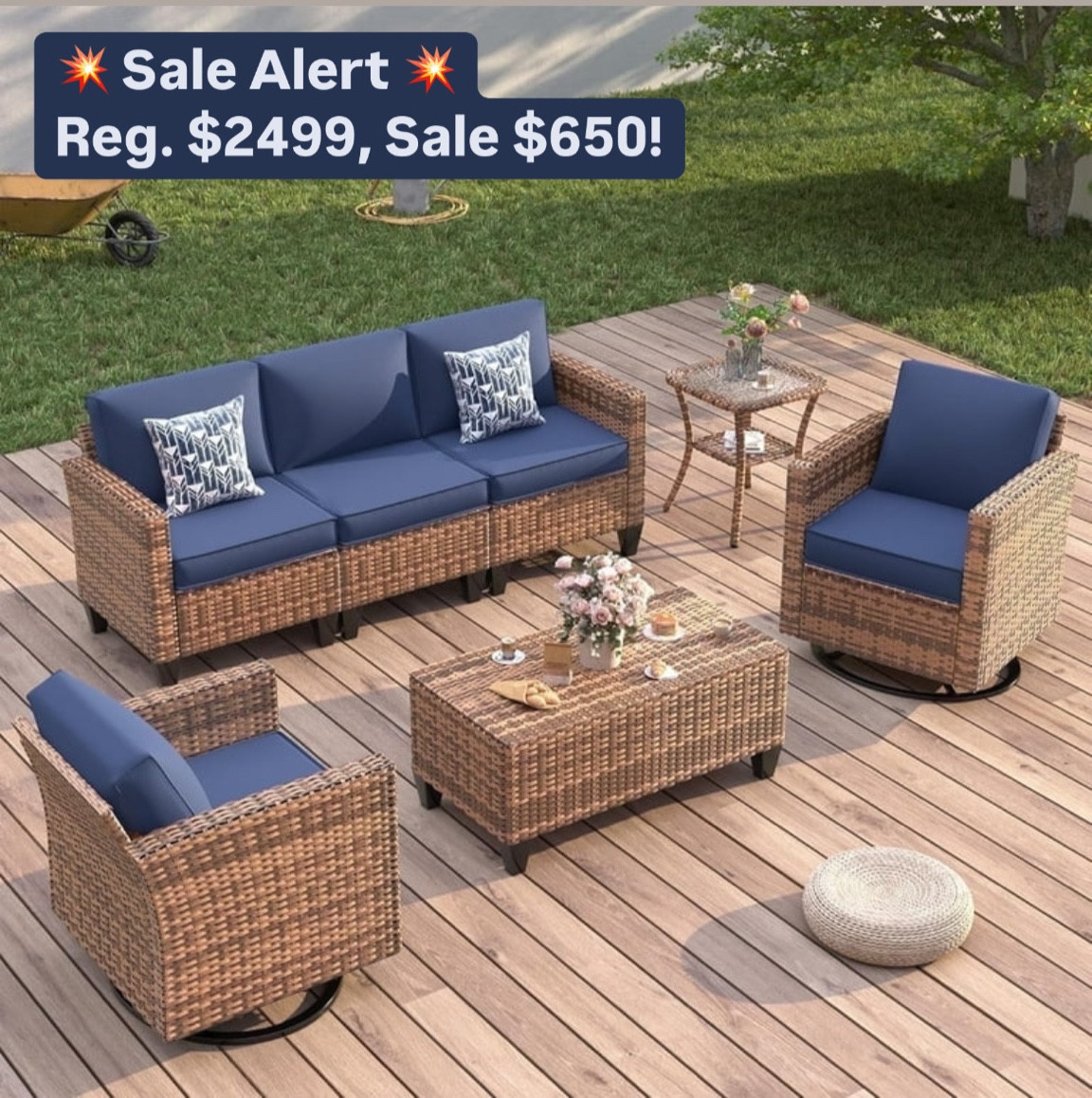 New Years Clearance - 7-pc outdoor patio set with rocking swivel chairs and waterproof covers on sale from $2500 down to $650! 3 colors to choose, also available in a 6 piece or 9 piece set! 


#walmart find
#walmart sale
#walmart clearance
#patio furniture 
#patio set
#wicker furniture 
#conversation set
#home decor
#backyard furniture 
#outdoor sectional 
#affordable home decor
#spring refresh
#home updates
#small space furniture 
#navy blue outdoor furniture 
#outdoor set with table and chairs

#LTKSaleAlert #LTKSeasonal #LTKHome